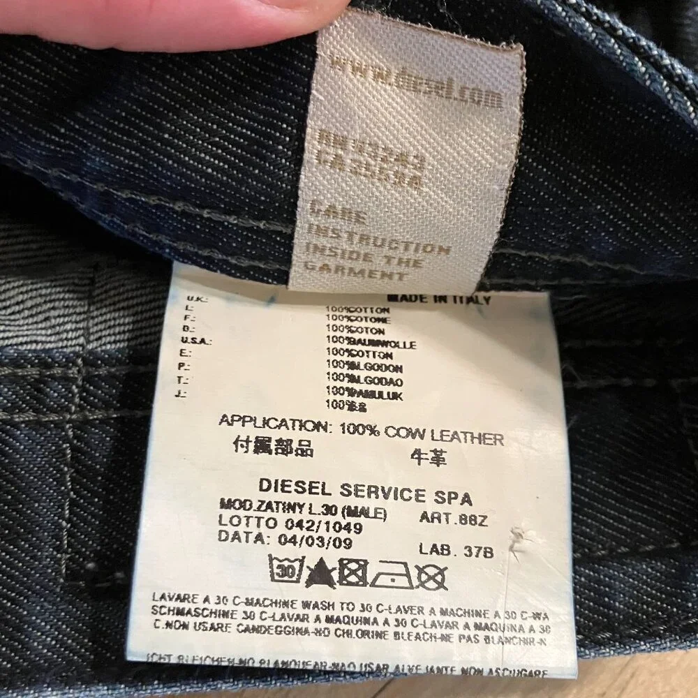 Diesel Mens Zatiny Italy Made Leather Trim Button Fly Jeans 30x27 Blue AN EXC